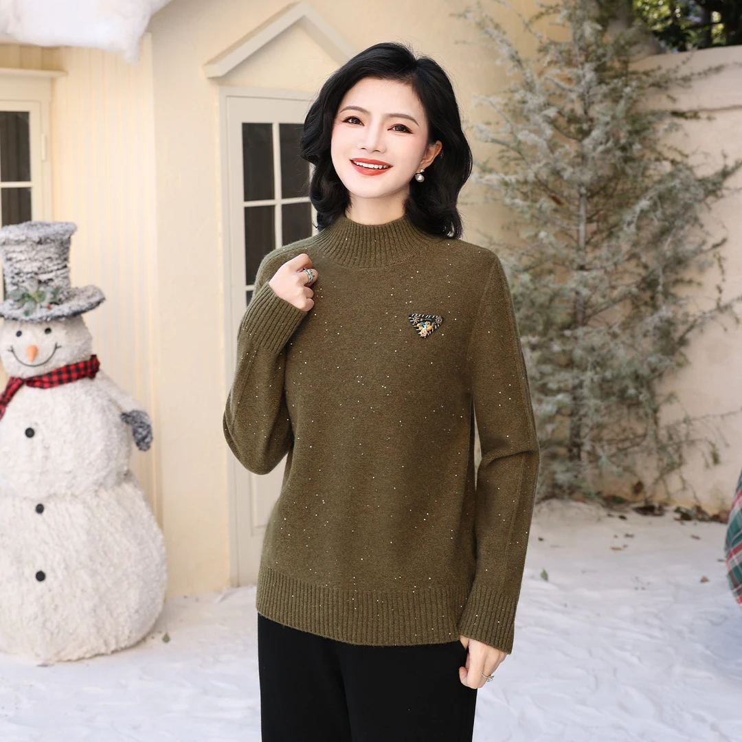 枫竺阿楠anan气质减龄半高领细闪羊毛针织衫女秋冬百搭毛衣