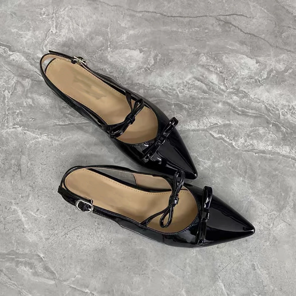 新款尖头蝴蝶结平底内增高后空凉鞋百搭配裙子包头凉鞋