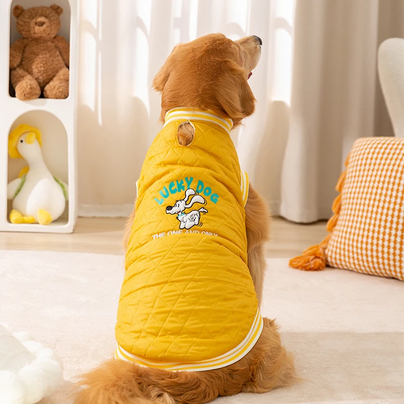秋冬季狗狗中大型犬金毛英文绗棉大狗棉衣马甲萨摩耶保暖宠物衣服