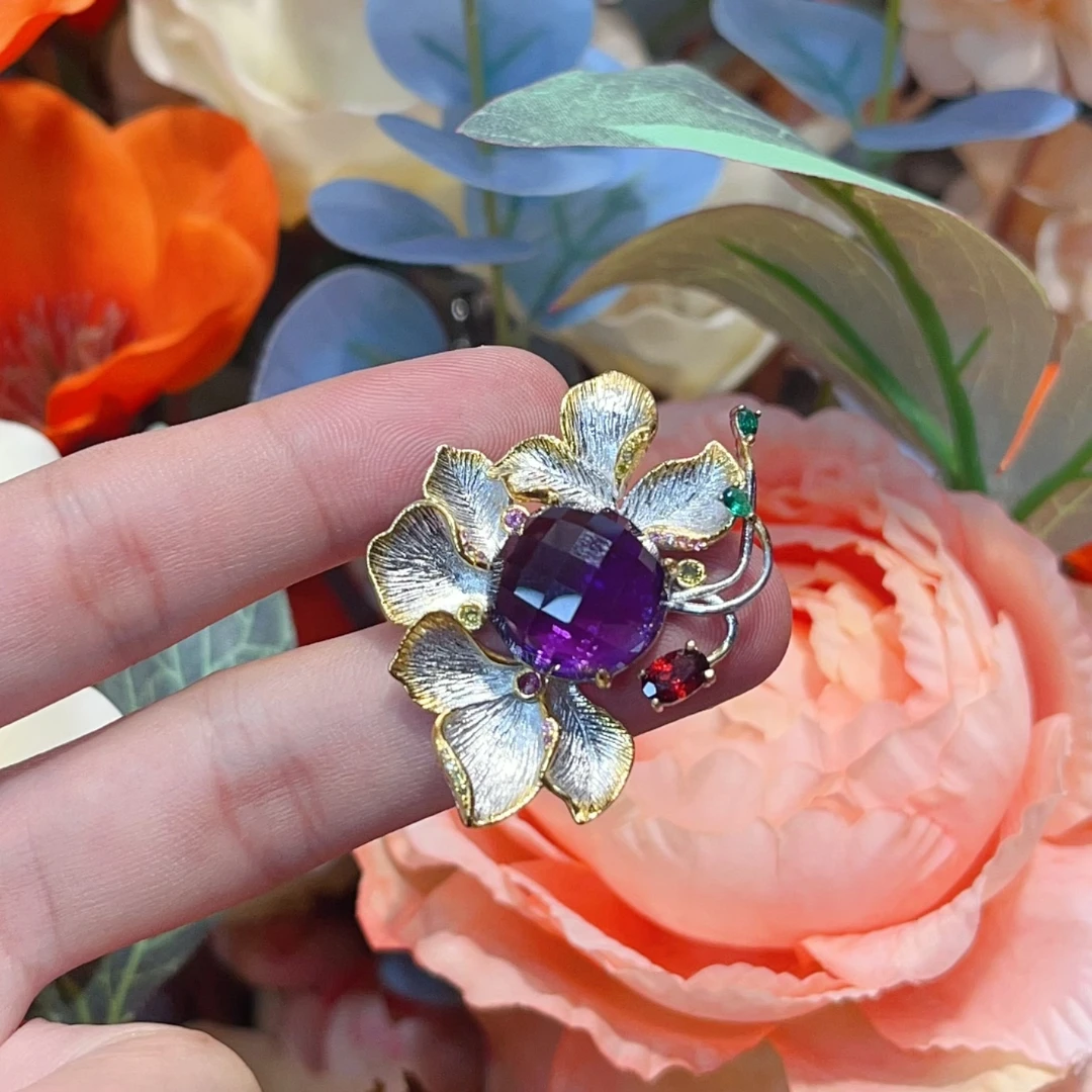 曼曼珠宝紫水晶切割胸针吊坠（两戴款）