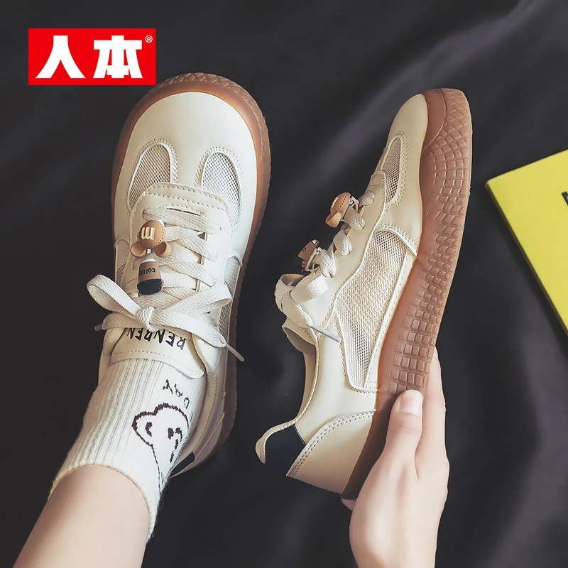 人本网面德训鞋女镂空透气休闲板鞋2025夏季薄款网鞋百搭厚底鞋