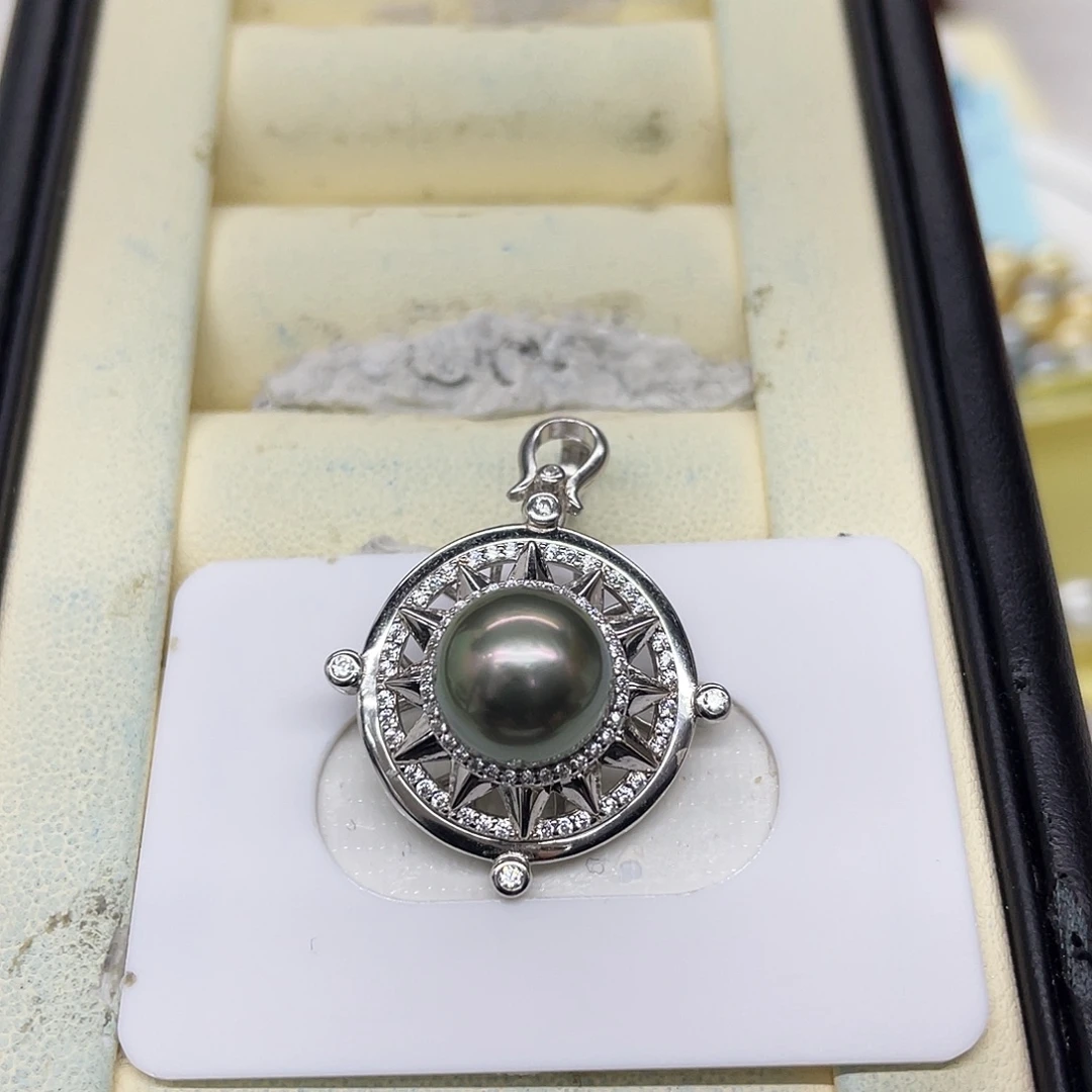 银S925镶嵌海水珍珠颈饰大溪地绿色流转星空万能扣吊坠