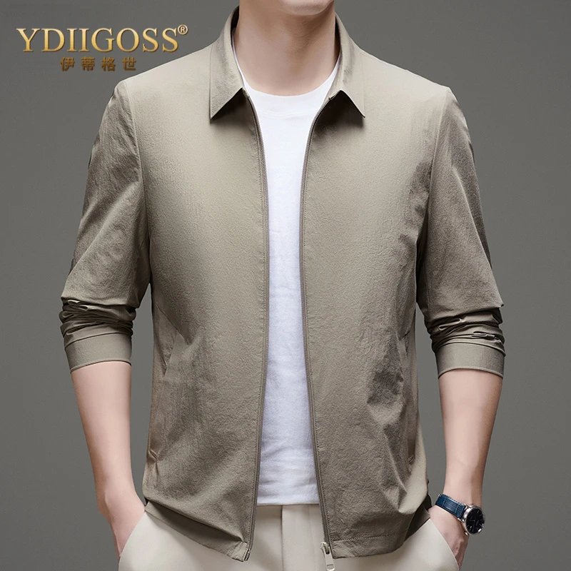 YDIIGOSS翻领夹克男士2025春秋季新款轻薄款透气凉爽商务休闲茄克