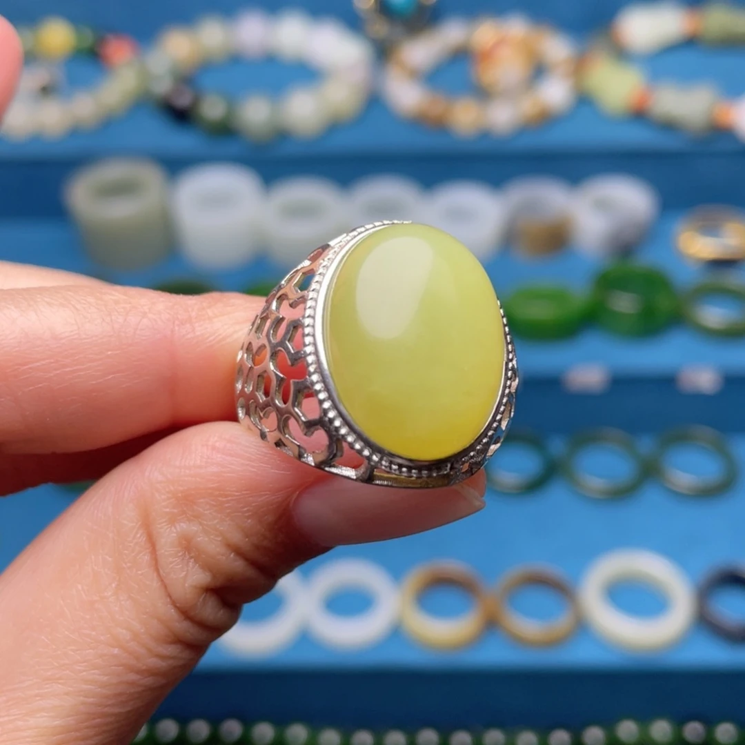 和田玉戒指银S925镶嵌