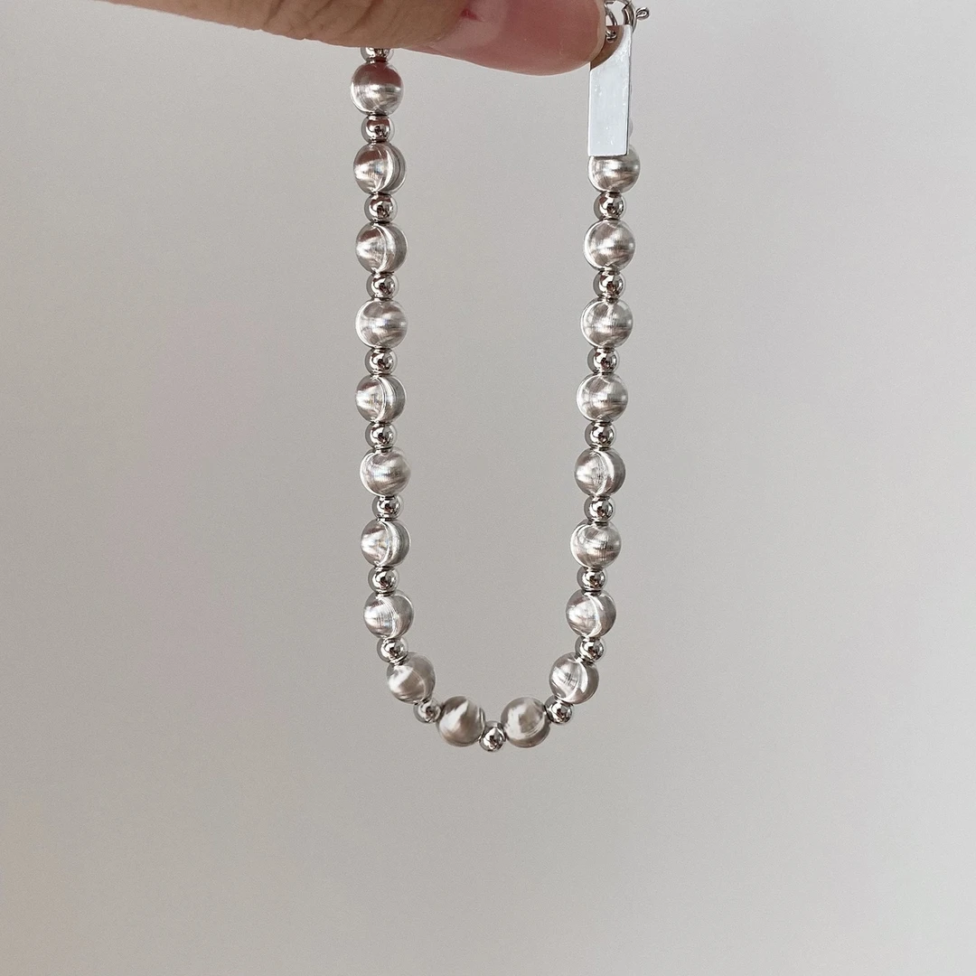 铜合金手链 拉丝猫眼珠珠手链女复古重工轻奢小众设计高级感手饰