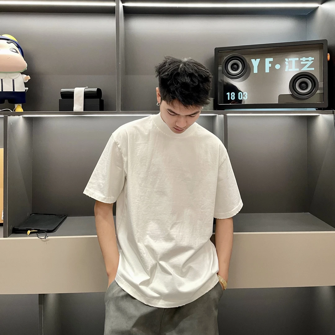 【江艺同款】400克重磅纯棉T恤素色短袖t恤圆领宽松男士