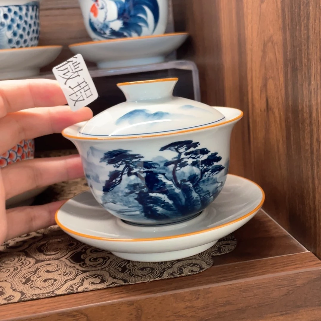 釉下手绘茶具微瑕