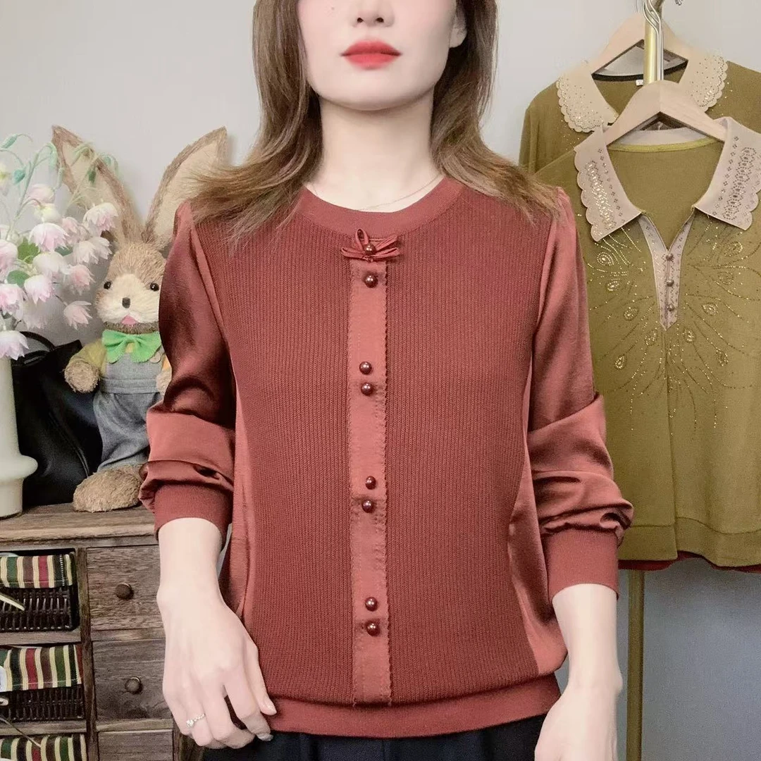 【丽姐家】春季新款妈妈装圆领百搭长袖时尚宽松春秋显瘦上衣