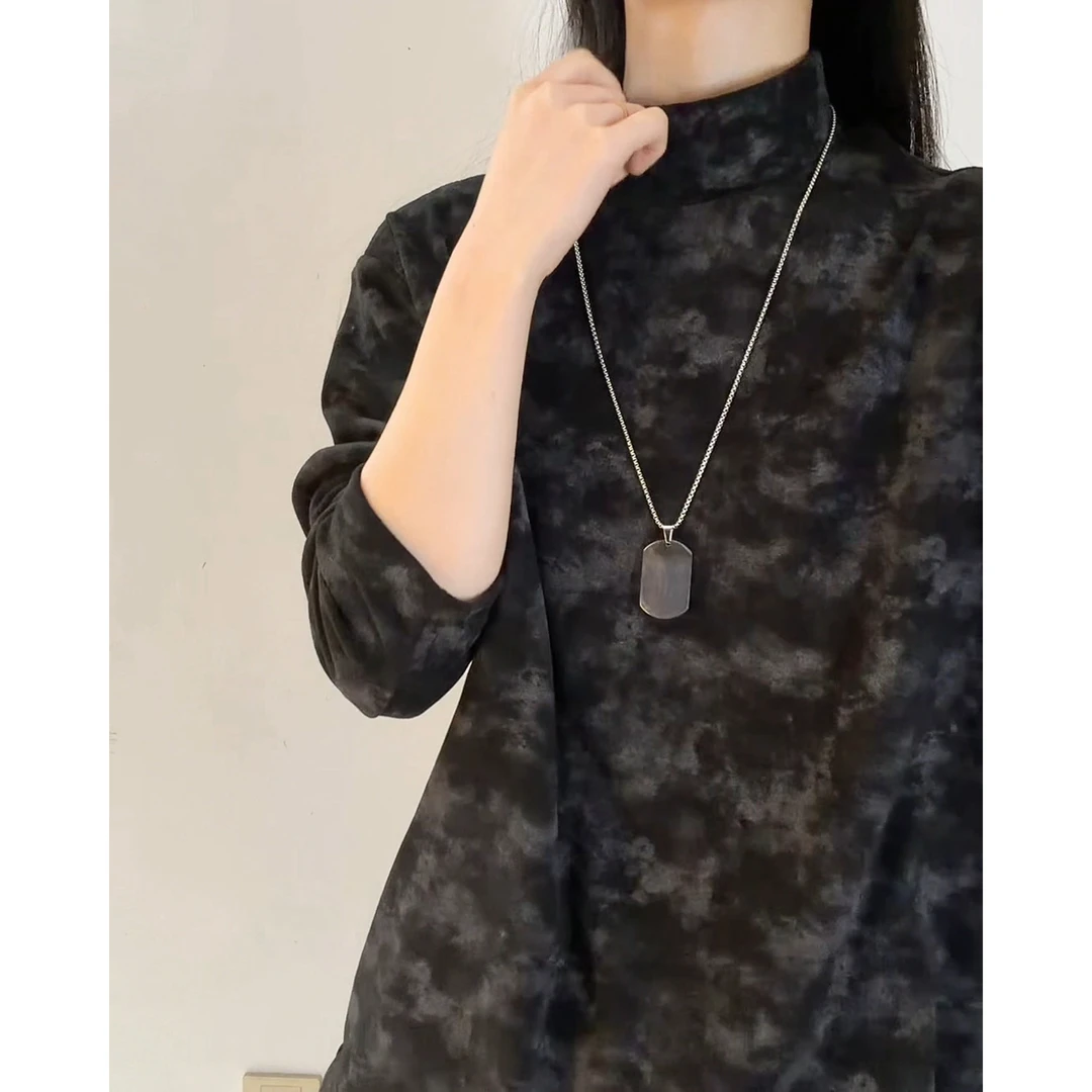 黑色扎染半高领德绒打底衫男款秋冬季美式保暖卫衣高级感长袖t恤