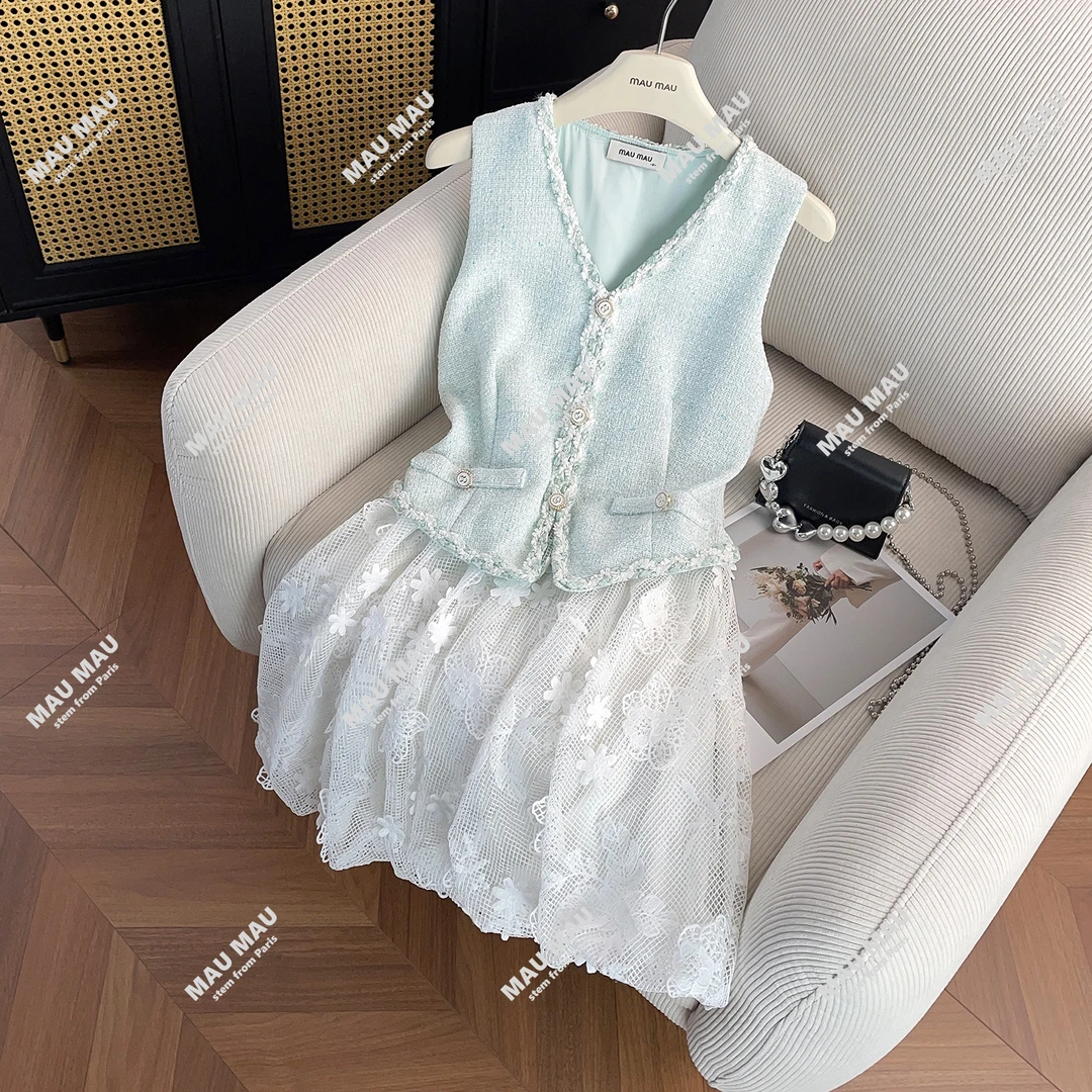 夏季法式优雅甜妹设计师下摆花苞设计连体连衣裙女款DY6845