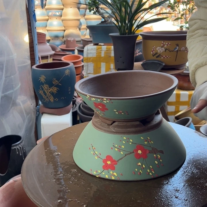 紫砂绿斗盆点菜中小 口径大26×10小 22×8