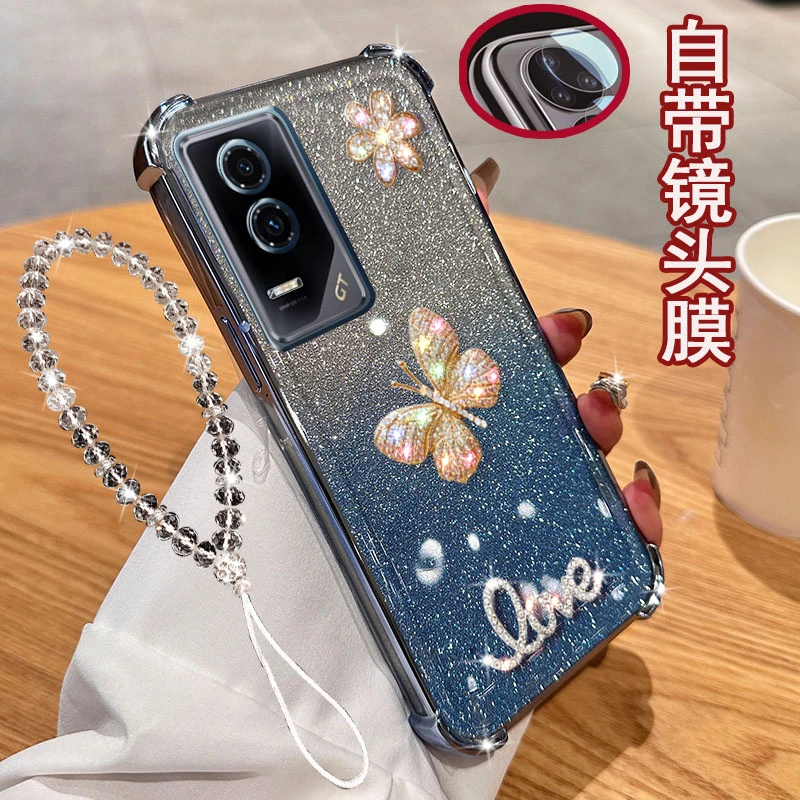 荣耀GT手机壳气囊闪粉彩蝶软胶防摔保护套镜头全包新品网红奢华