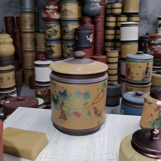 紫砂茶叶罐宝塔花鸟款8