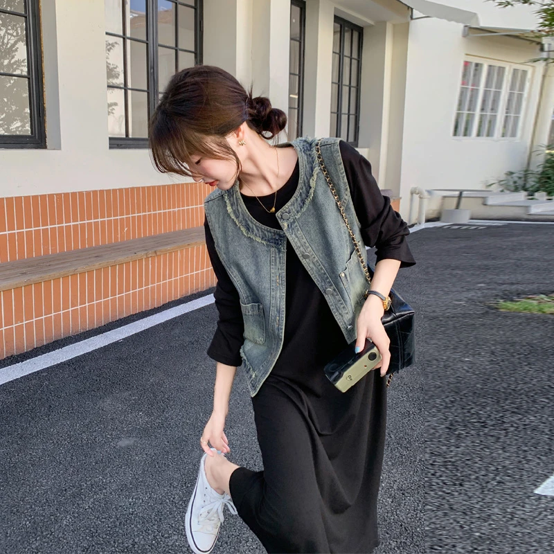 牛仔马甲连衣裙2025春秋新款小众轻奢韩系休闲慵懒风松弛感套装裙