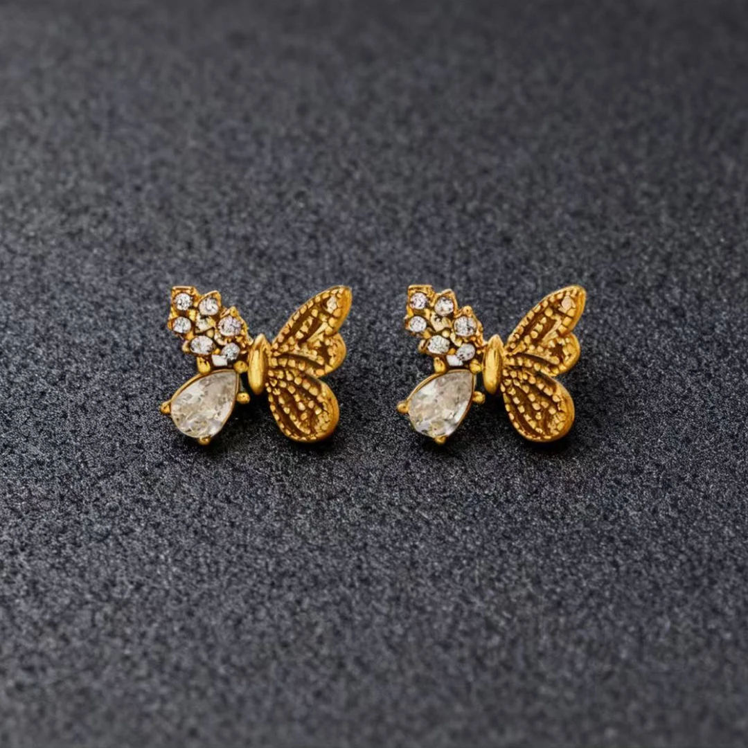 铜合金锆石耳饰 SHAHIDAM蝴蝶耳钉 镜子小巧细节