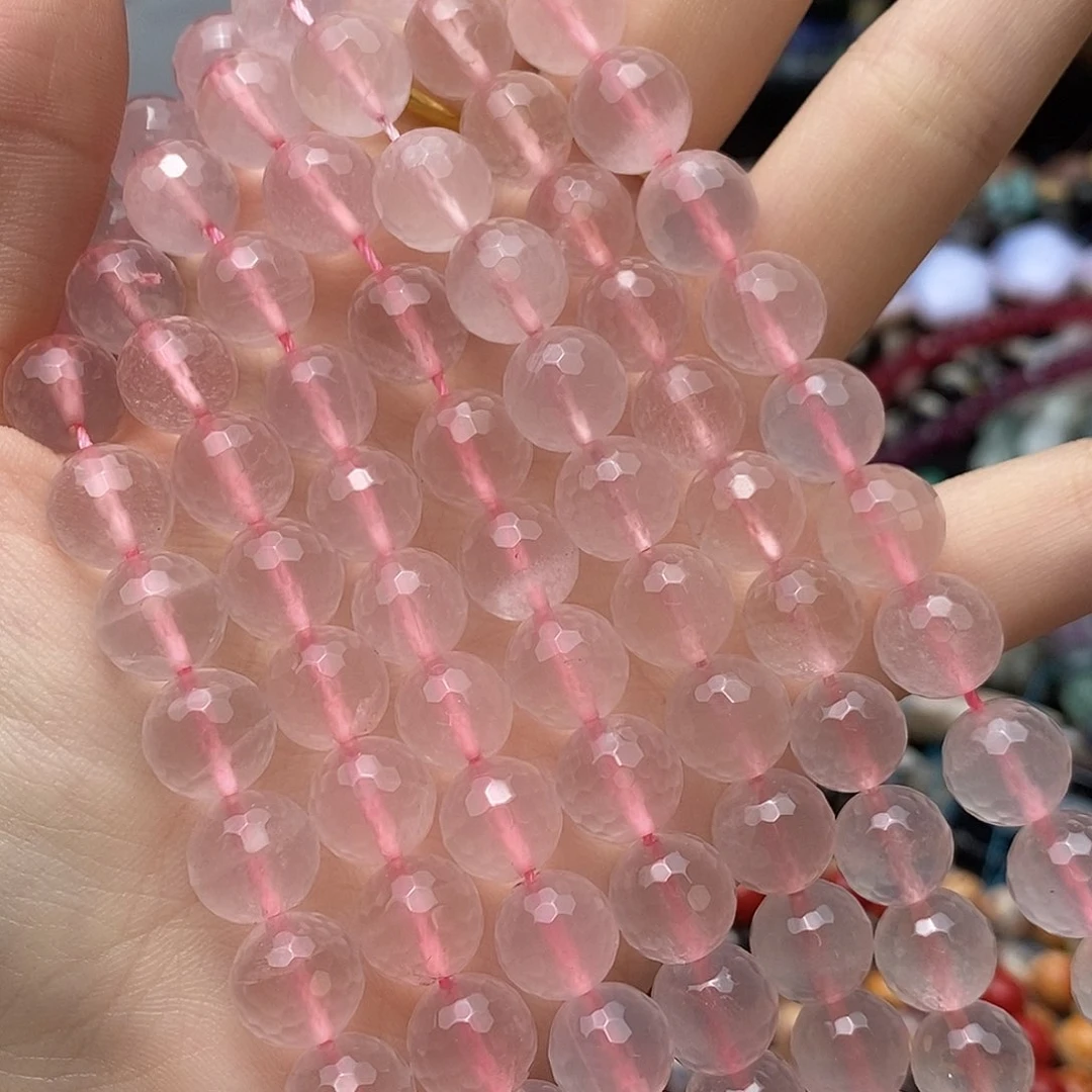 玛瑙/玉髓未镶嵌珠宝半成品莫粉水晶蹦迪珠约10mm一条