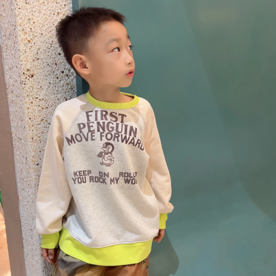 2025秋冬款 DD企鹅350g加厚卫衣 男女童宝宝拼色重工贴布刺绣上衣