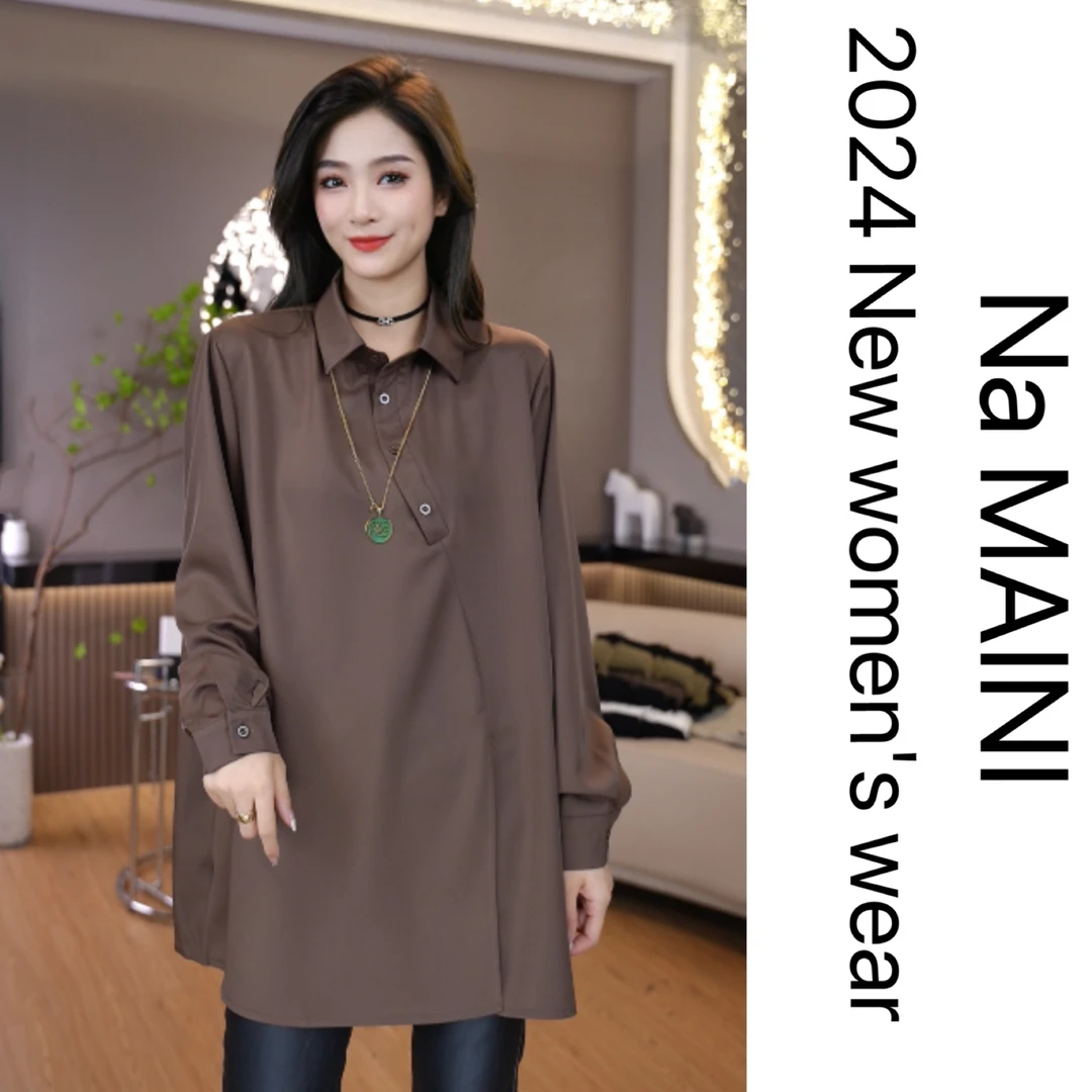 [麦霓严选]秋冬新款斜领口纽扣设计简约风搭配神器衬衫套头7273