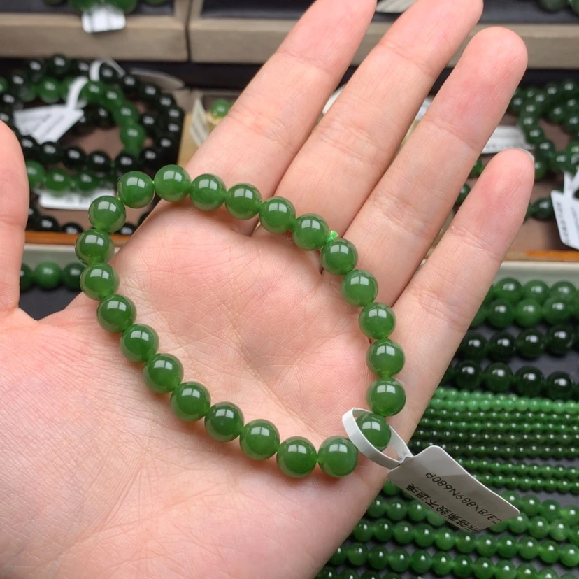 【闪购商品】未镶嵌手串和田玉（碧玉）8m辣绿无黑