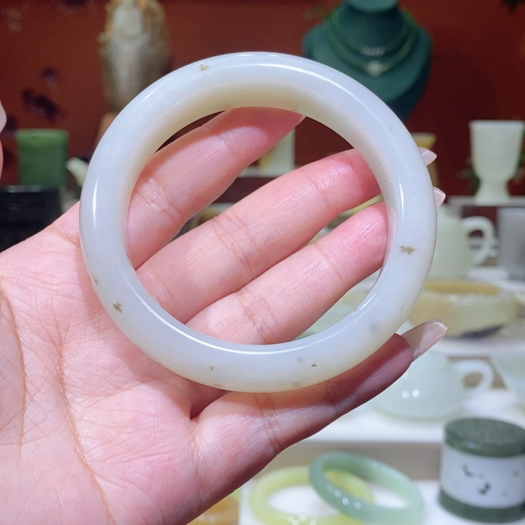 未镶嵌和田玉把件和田玉白玉飘花手镯59mm