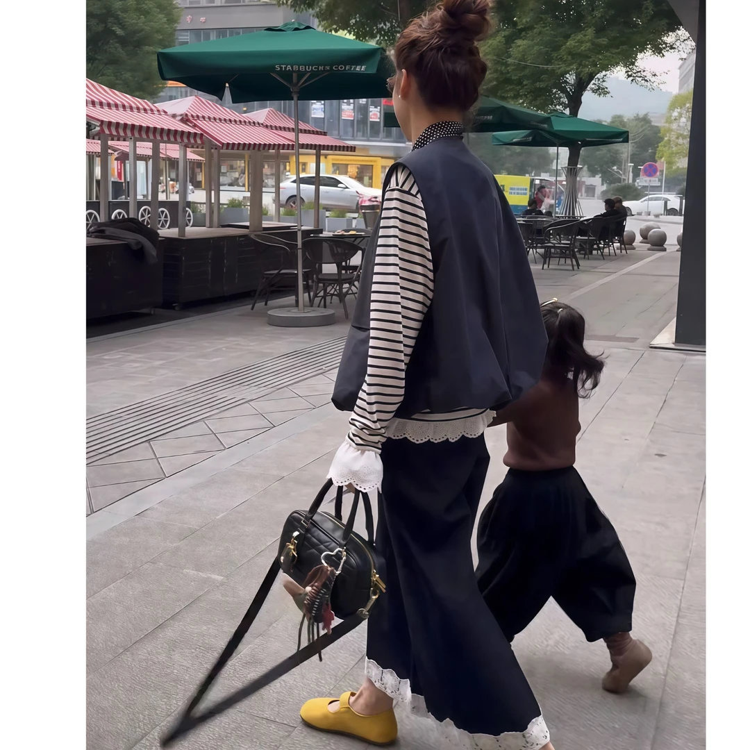 法式复古宽松休闲无袖背心马甲女2025春季新款阔腿裤叠穿马夹套装