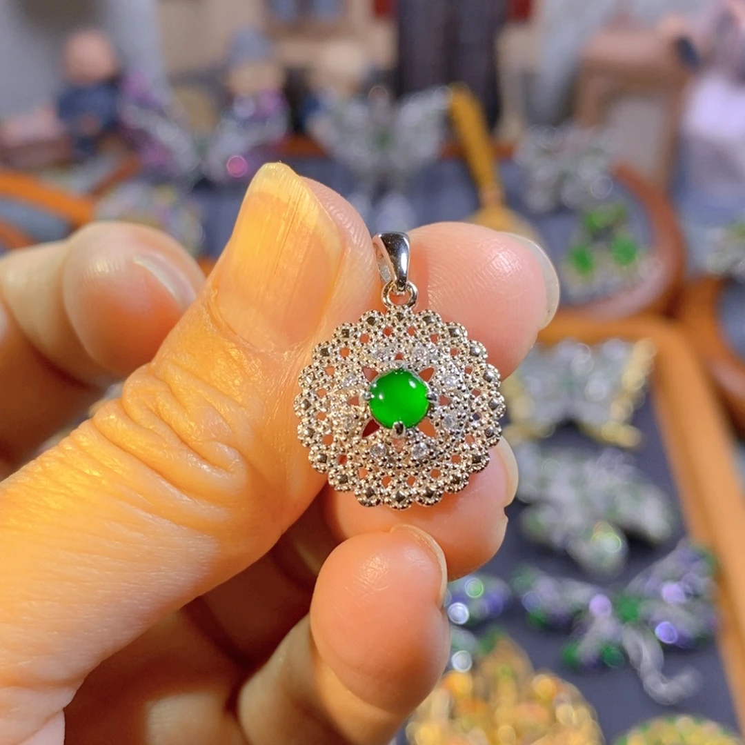 吊坠(不含链)银S925镶嵌翡翠