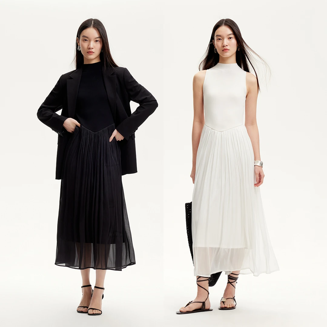 Vero Moda连衣裙2025夏日穿搭无袖针织拼接光泽感雪纺裙325146014