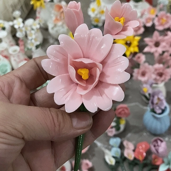 瓷片纯手工陶瓷花摆件瑕