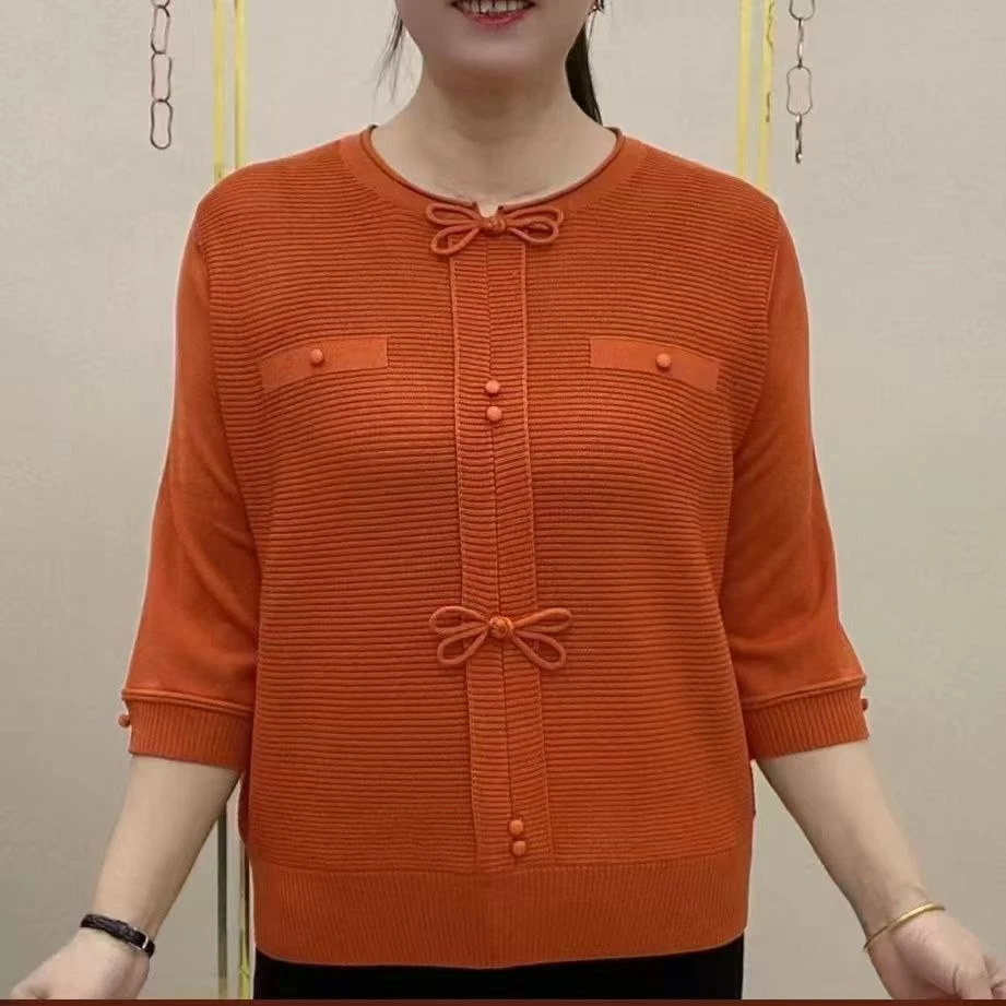 大码宽松减龄洋气妈妈百搭打底衫春夏新款时尚女士薄款针织衫毛衣