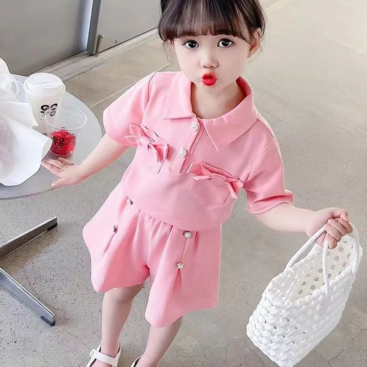 2025新款女童短袖T恤套装夏季儿童洋气休闲中小童短裤两件套