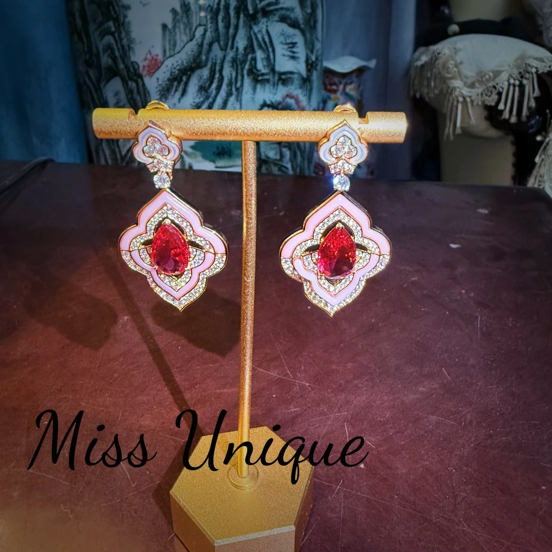 S6560外贸粉色贝贝红水滴耳环