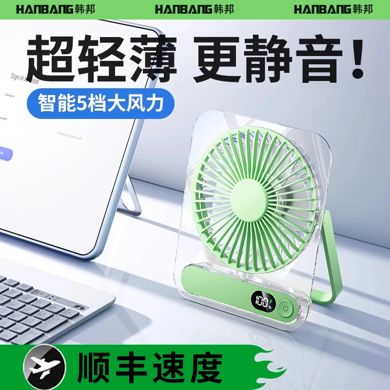 桌面小风扇透明超薄办公室桌小型大风力usb充电学生宿舍便携风扇