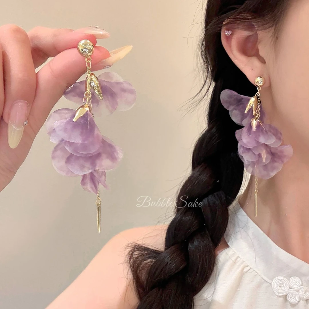 紫韵信子 海边度假风流苏花朵耳环女夏天轻奢高级感耳钉夸张耳饰