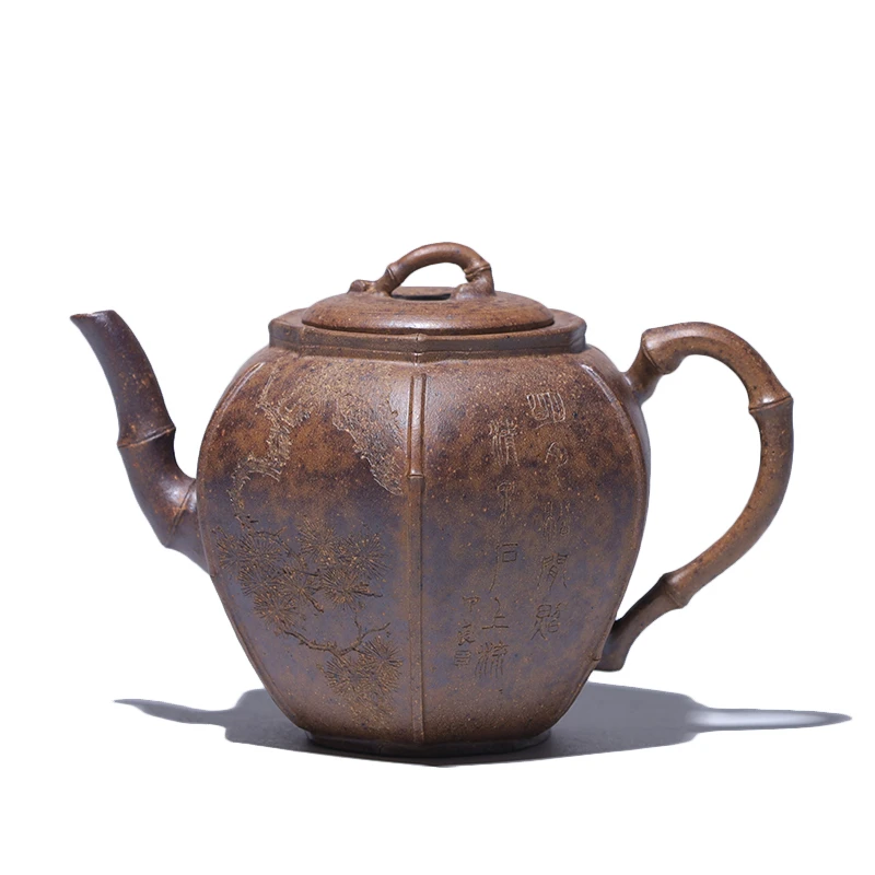 大吉羊柴烧 宜兴紫砂壶刻绘茶壶 原矿本山绿泥南枝210ml徐雅