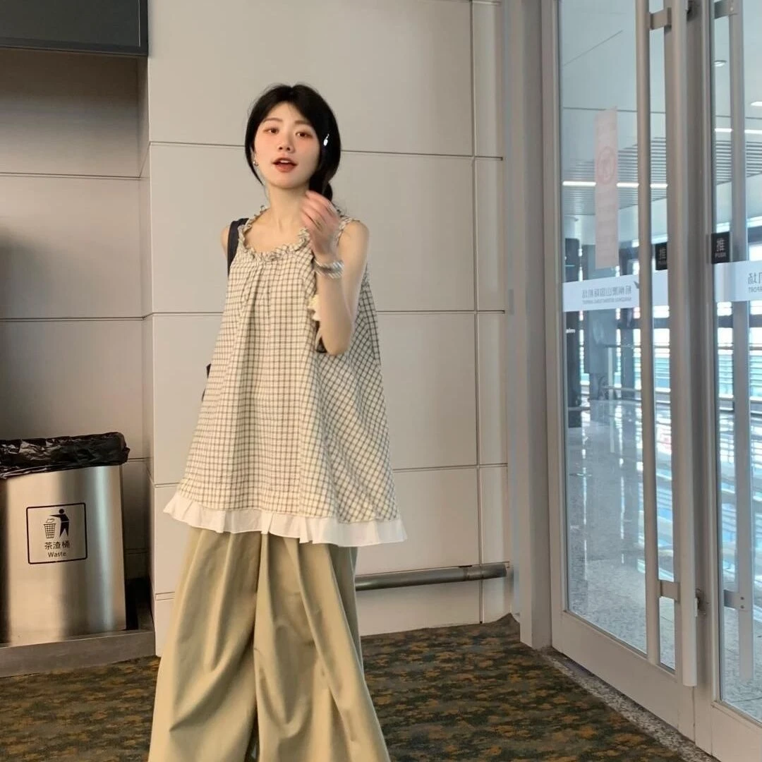 夏季夏装优品时尚女韩系韩版休闲花边领口格法式蕾丝半身裙套装