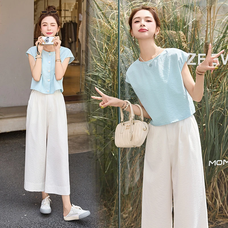 休闲风街头风慵懒风时尚套装上衣夏装套装显瘦短袖气质洋气夏季