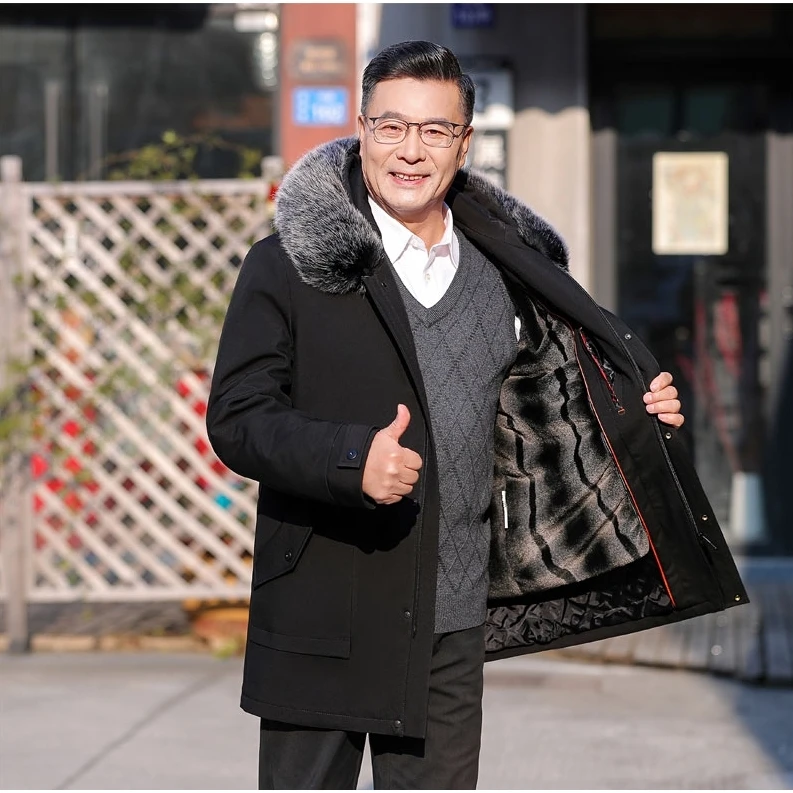 222款-高档男士派克服秋冬季加绒保暖加厚外套爸爸服装