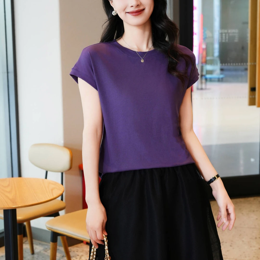 腾坊圆领宽松高品质飞袖T恤女夏季ins蝙蝠袖显瘦百搭短袖8109
