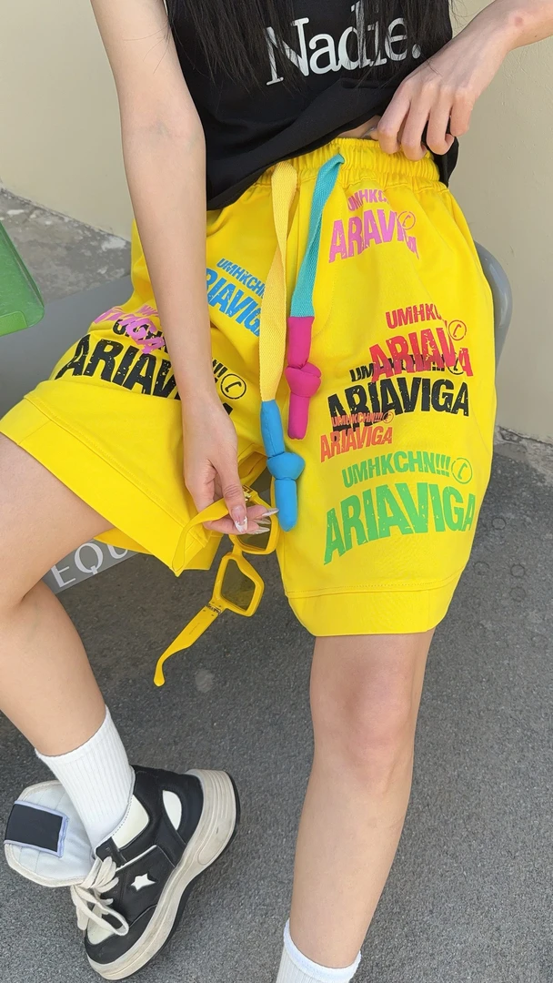 【蓉姐潮牌】夏季棉字母彩色休闲运动短裤