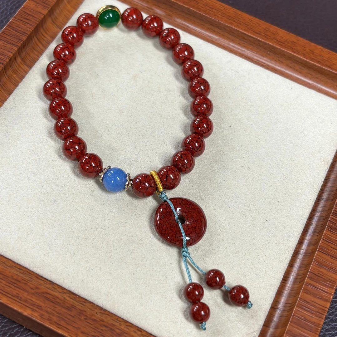 天然辰砂朱砂吊平安扣手串尺寸约8mm左右236