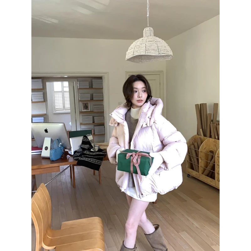 2025冬韩版宽松休闲95白鸭绒羽绒服女连帽泡芙感加厚外套