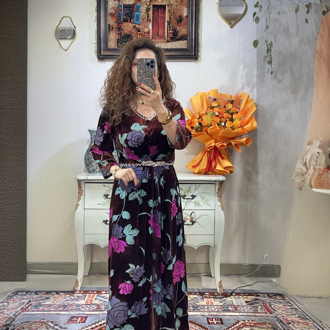 真丝金丝绒显瘦气质时尚复古连衣裙