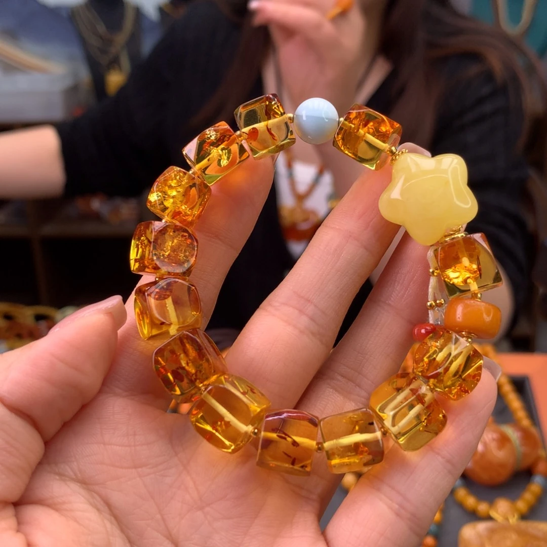 未镶嵌琥珀（花珀）手串天然