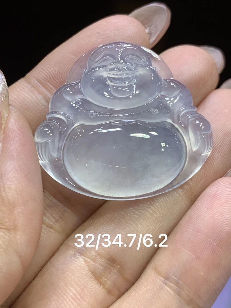 缅甸天然翡翠A货，一刀切大冰佛，无纹裂，太美了大气，上身档次高