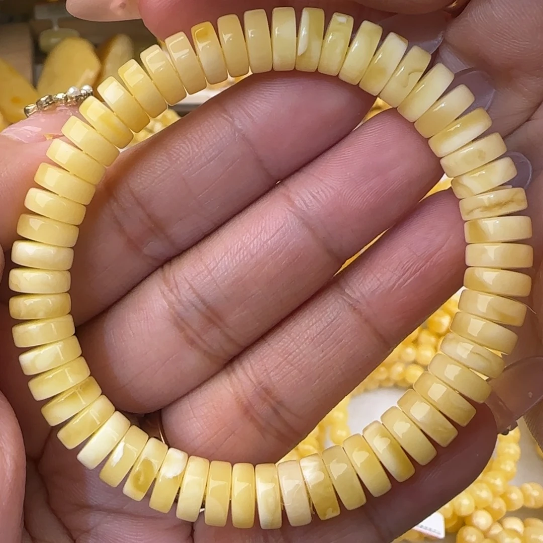 蜜蜡未镶嵌手串浓白花药片手串