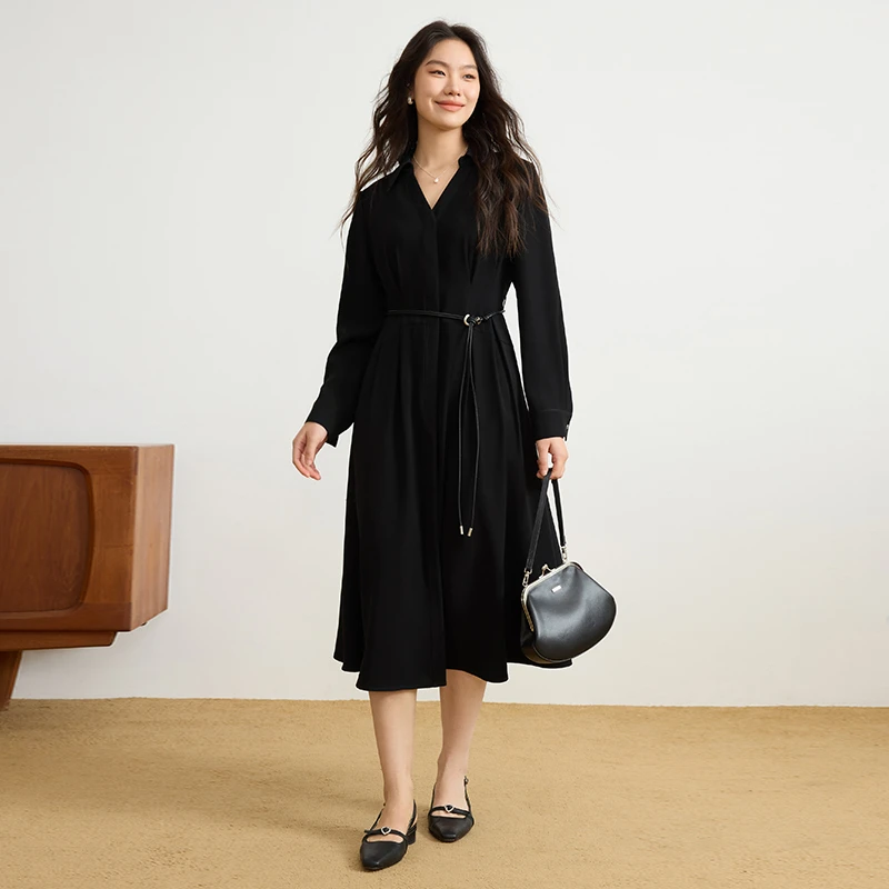 独束微胖大码女装通勤翻领收腰连衣裙时尚气质胖mm裙子25DS81260