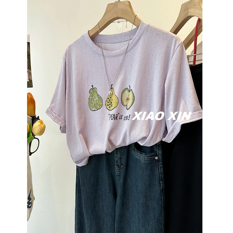 胖妹妹240斤大码卡通减龄轻薄透气雪花棉短袖女夏季显瘦宽松上衣