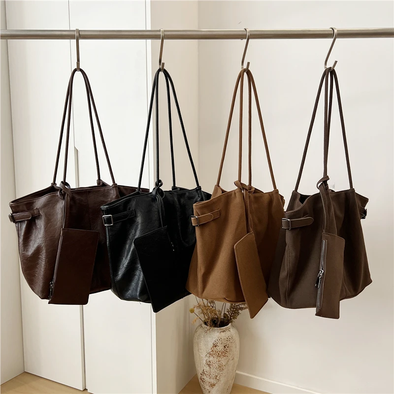 韩国小众ins秋冬磨砂皮质感大容量通勤慵懒风单肩女托特包