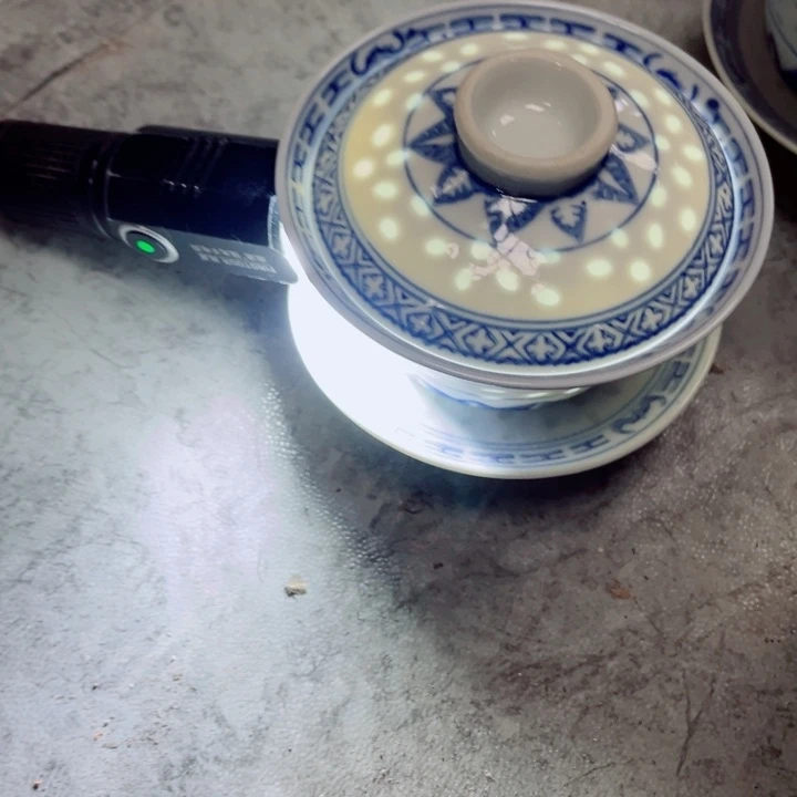 青花玲珑朱雀三才盖碗