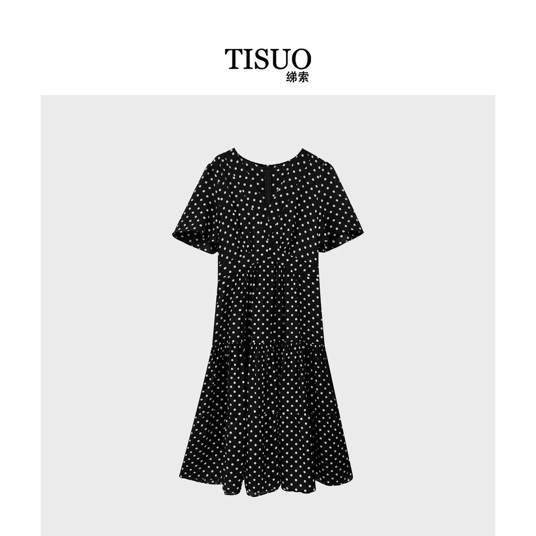 TISUO/绨索法式波点桑蚕丝连衣裙TS850599